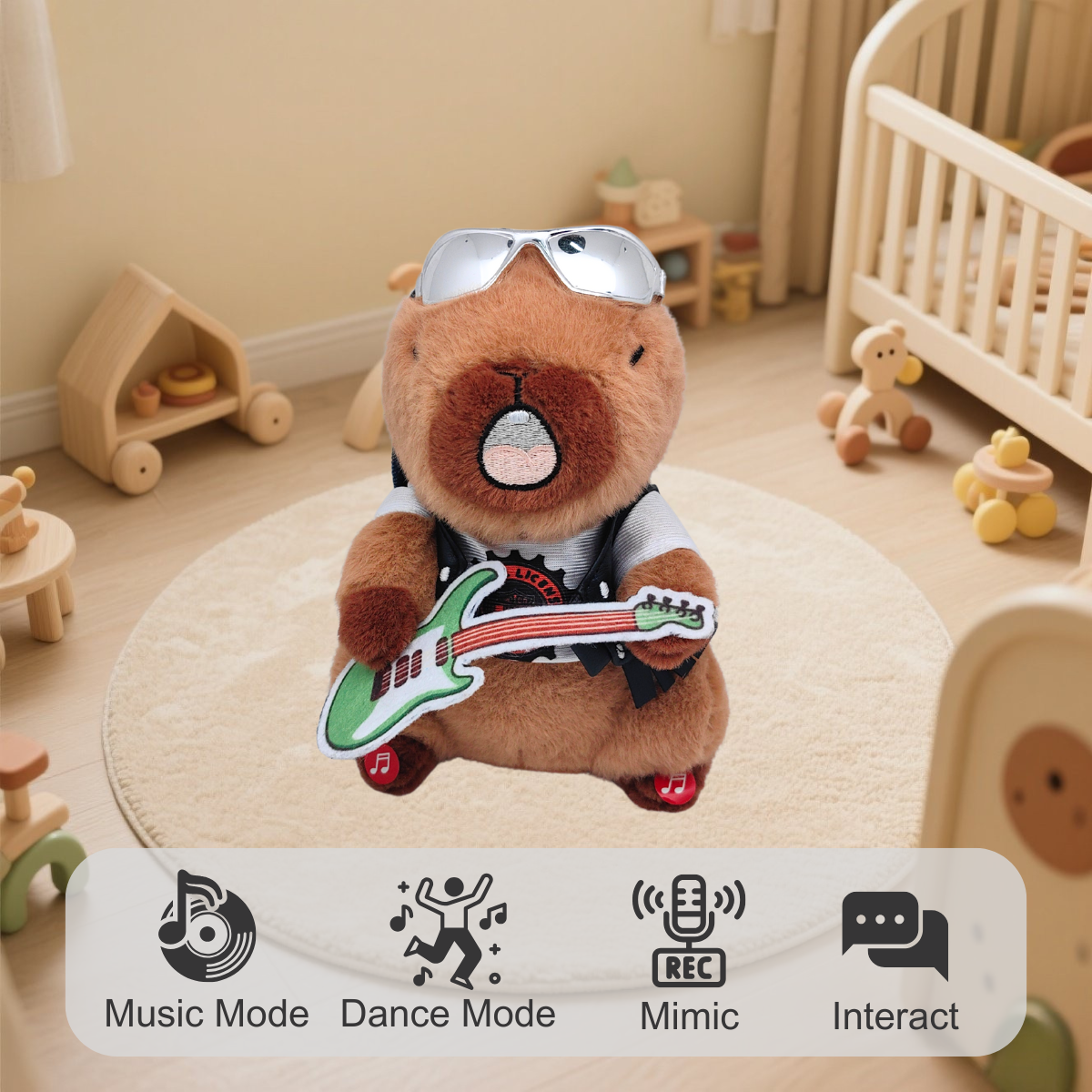 🎶 Dodopara Dancing Capybara Plush Toy with Guitar – Battery-Powered Singing, Recording & Dancing Plush