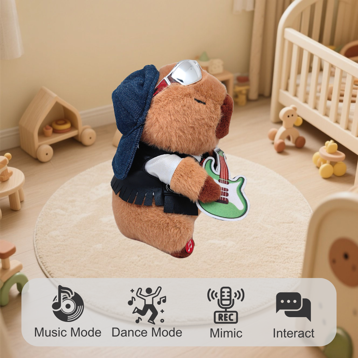🎶 Dodopara Dancing Capybara Plush Toy with Guitar – Battery-Powered Singing, Recording & Dancing Plush
