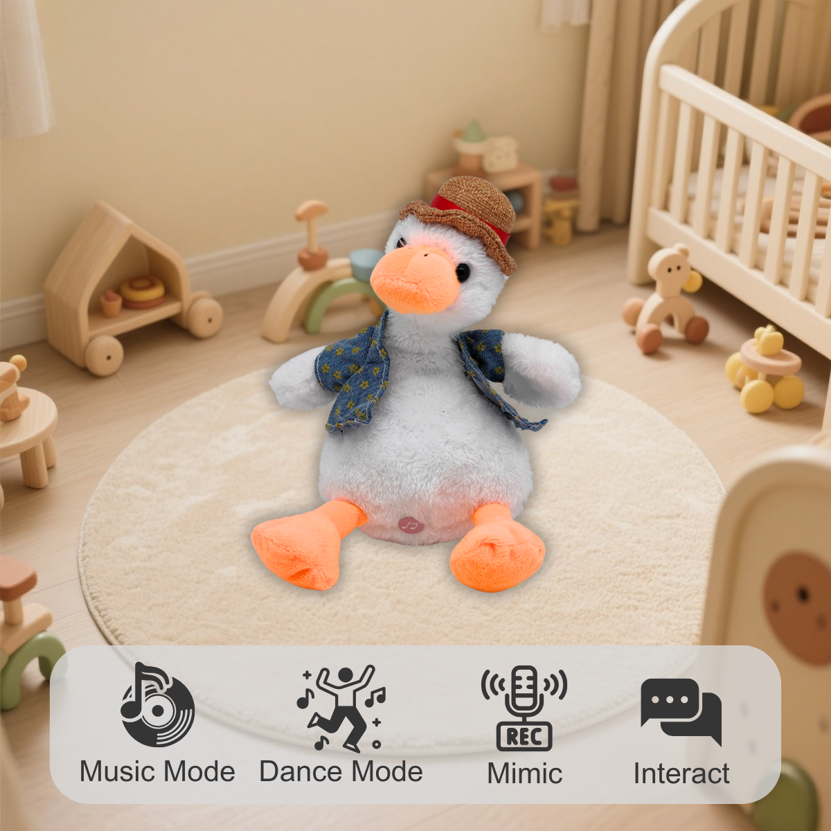 🦆 Dodopara Dancing Duck Plush Toy – Singing, Recording, Talking & LED Light-Up Companion