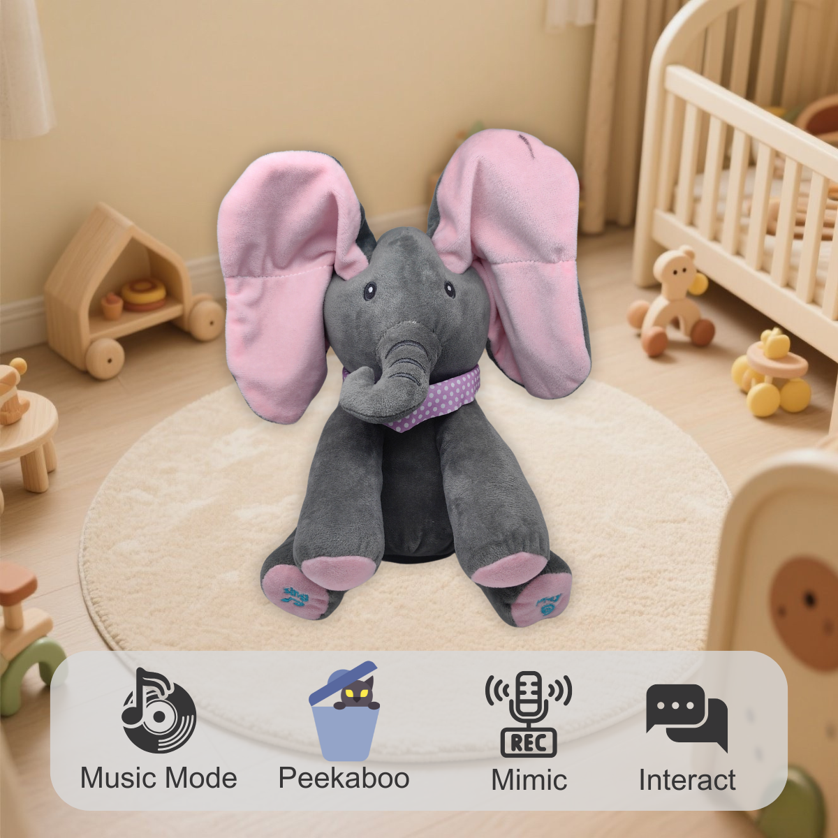 ๐ Dodopara Dancing Elephant Plush Toy โ Singing, Recording & Peekaboo Play with Flapping Ears