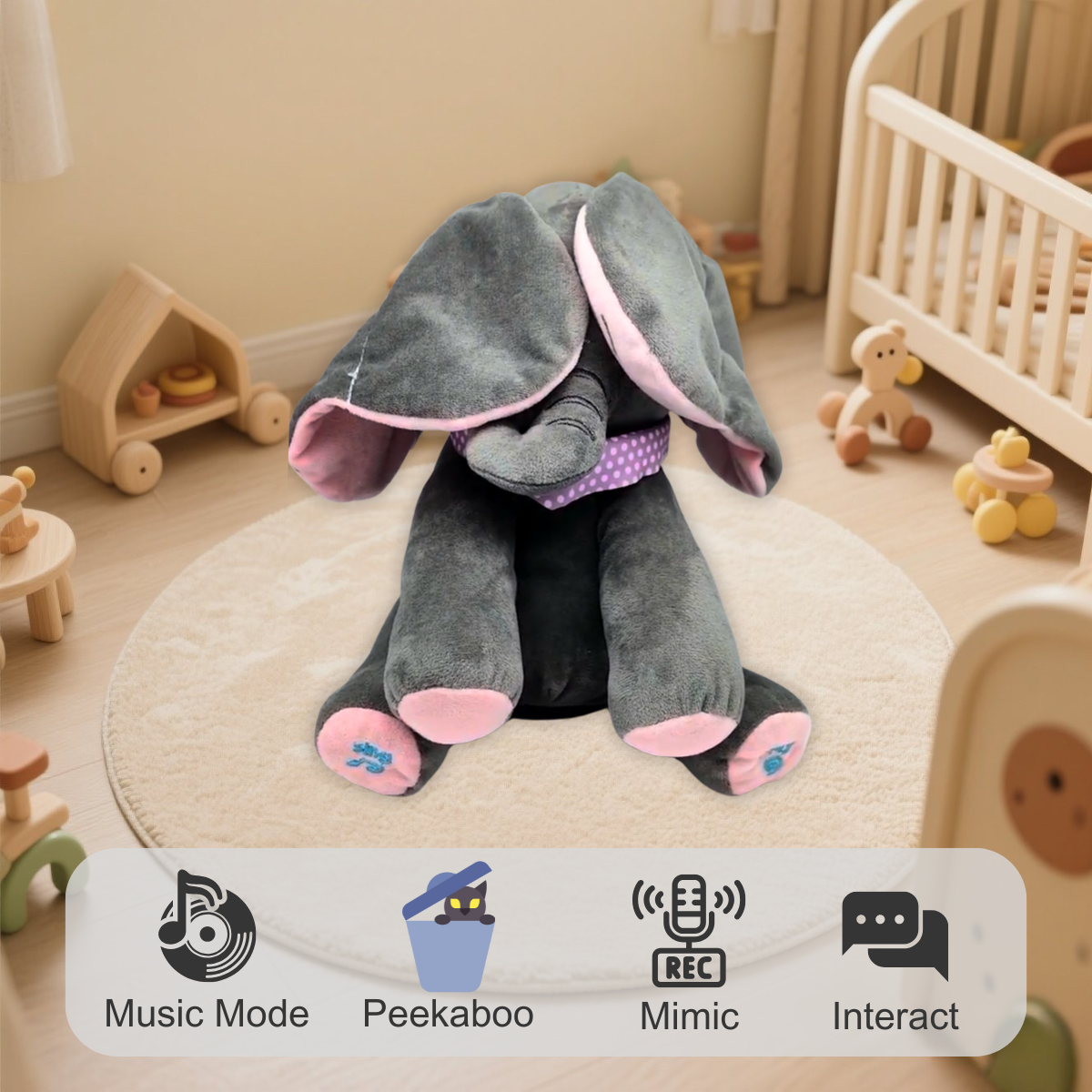 ๐ Dodopara Dancing Elephant Plush Toy โ Singing, Recording & Peekaboo Play with Flapping Ears