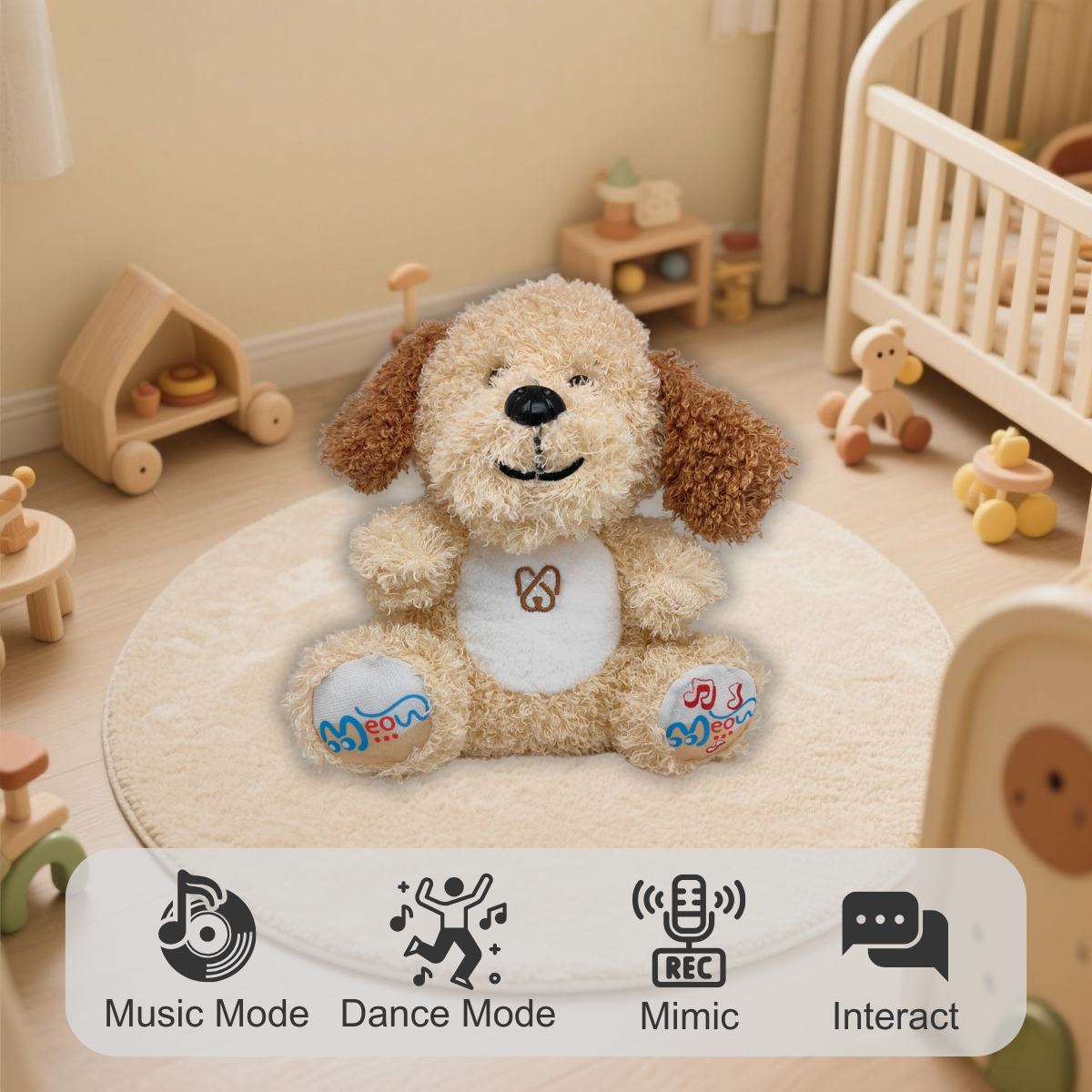 🐶 Dodopara Soothing Breathing Dog Plush Toy – Gentle Chest Movement, Soft Music & Light-Up Sleep Companion